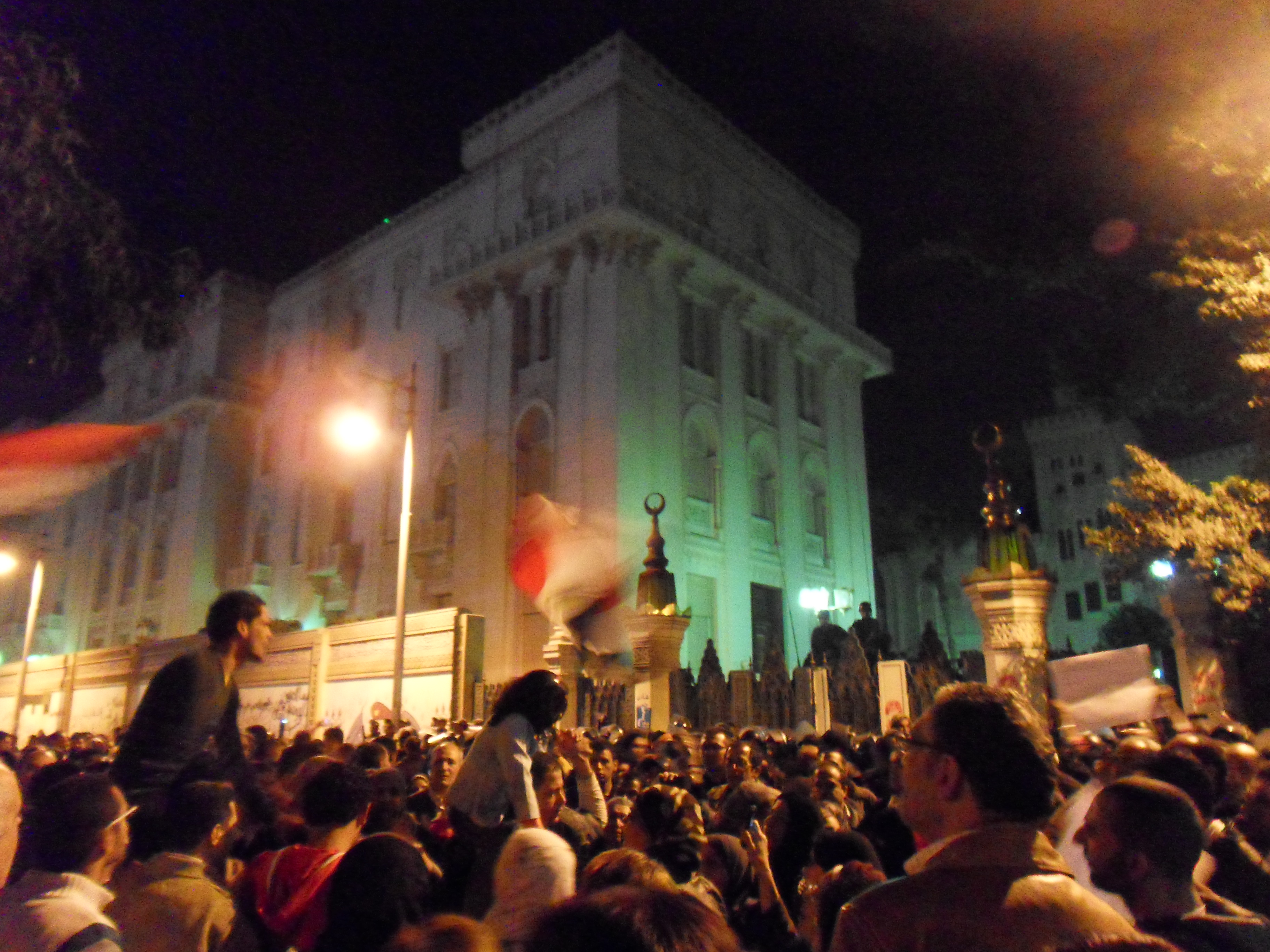 Protesters in front of one of the buildings in the Presidential Palace.