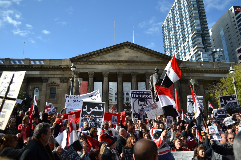 On June 30 2013, hundreds of Egyptians in Melbourne staged a rally calling for the ouster of deposed President Mohammed Morsi. Many in the country have supported Sisi since then. Credit: Mohamed Khairat