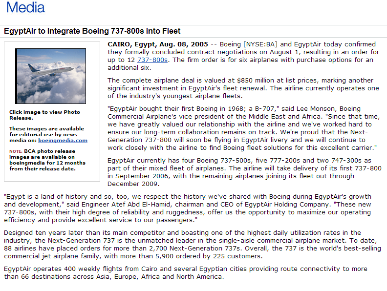Boeing's Press Release