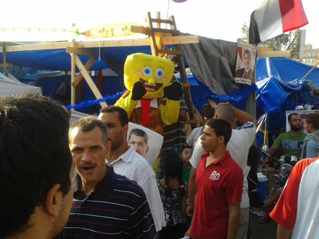 This is inside the camp on Tayran Street. Spongebob entertaining the kids.