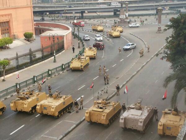 Egypt's Military deploys around Tahrir Square ahead of planned marches on Friday by Morsi supporters [Credit: Gigi Ibrahim]