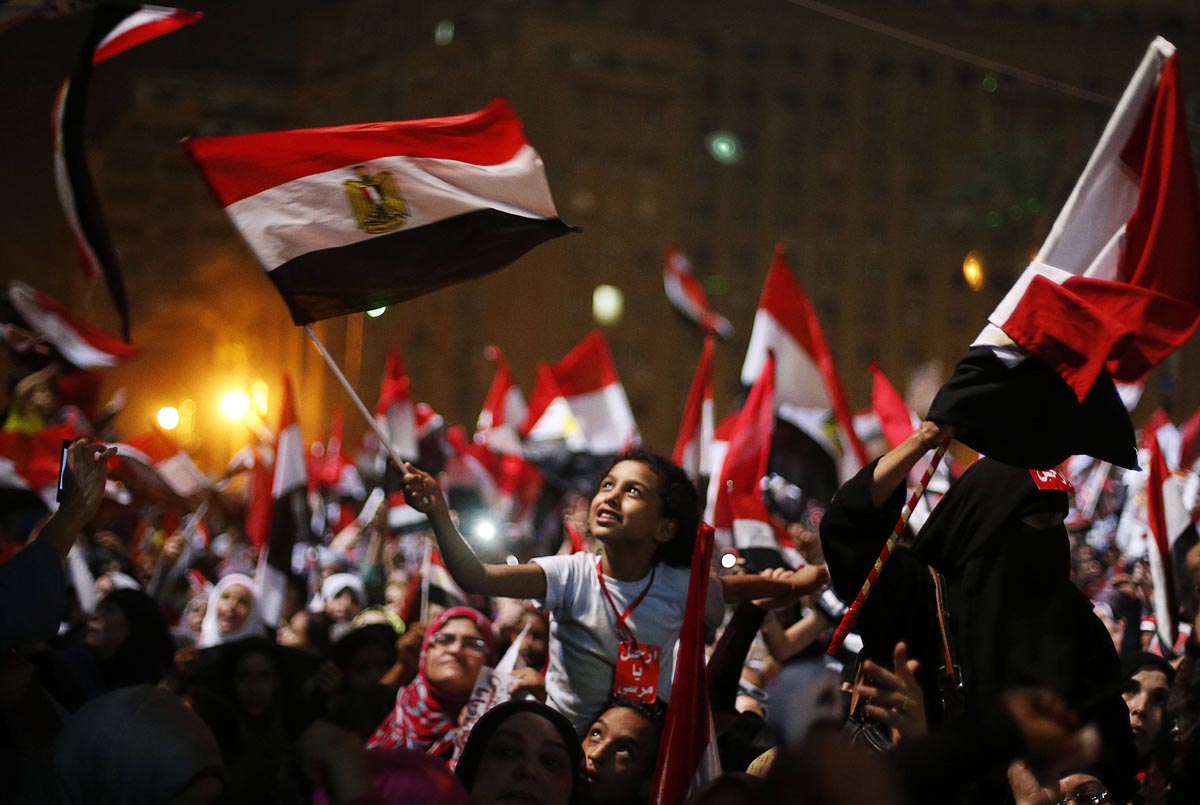 Egyptians celebrate in Tahrir Square when Morsi was removed from office (July 3)