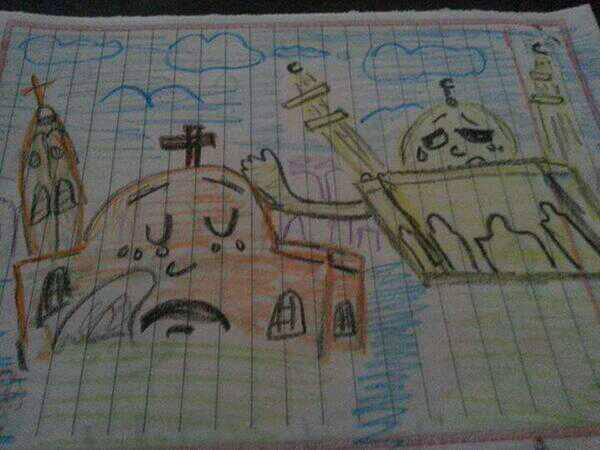 A schoolgirl in Upper Egypt drew this to show solidarity with Coptic Christians. The image went viral across Egypt.