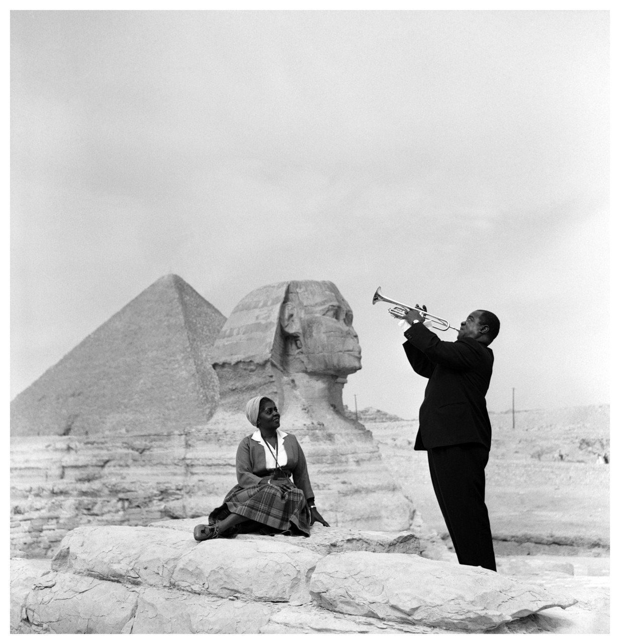 Louis Armstrong and his wife at the Pyramids in 1961