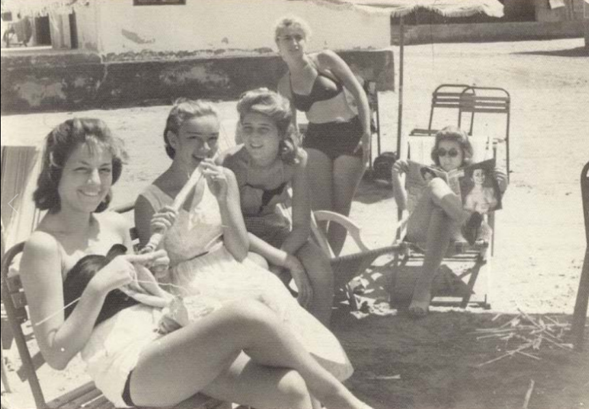 Beach-goers in the 1950s