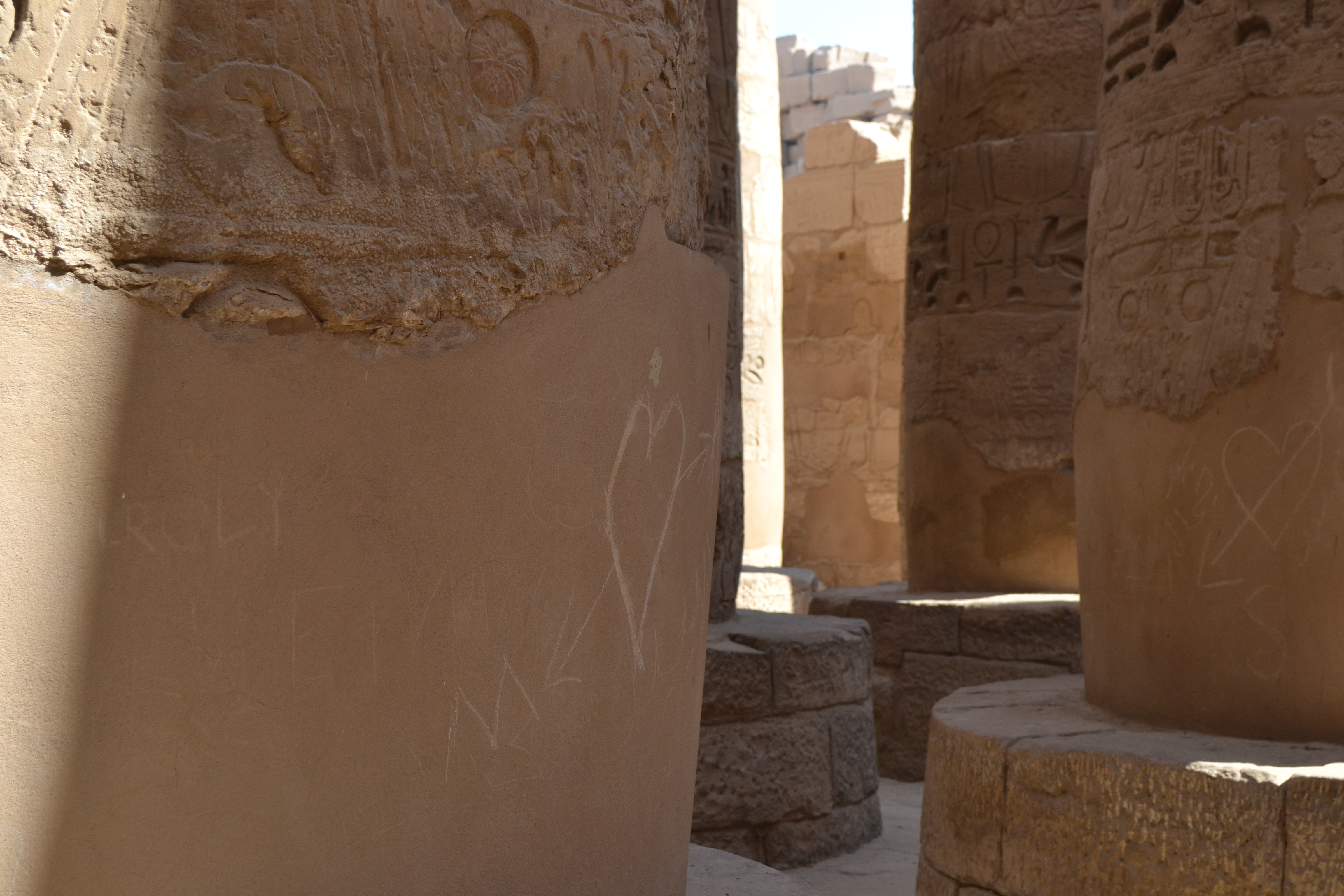 Love hearts and more petty graffiti plagues the ancient columns.