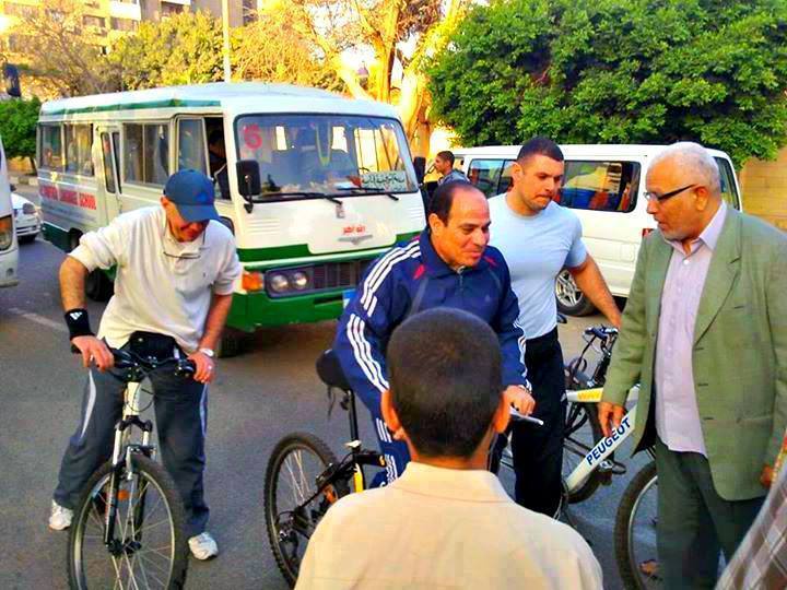 Sisi on a bicycle in New Cairo