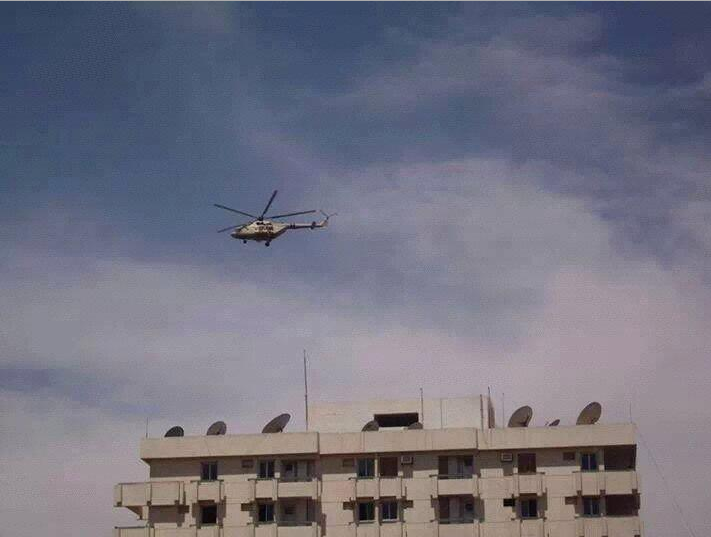 Military helicopter hovers over Aswan