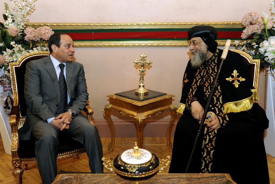 Former Military Chief and the man expected to be Egypt's next President, Abdel Fattah Al-Sisi, meets with Pope Tawadris II to send Easter greetings in April 2014.