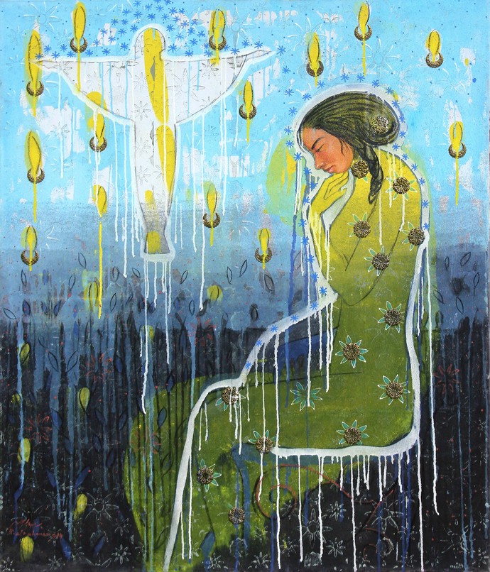 Al Mabrouka, Acrylic and oil colors on canvas, 140 x 120 cm (Reda Abdel Rahman, 2014) 