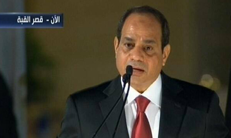 President Al-Sisi giving a speech at Al Qubba Presidential Palace. 