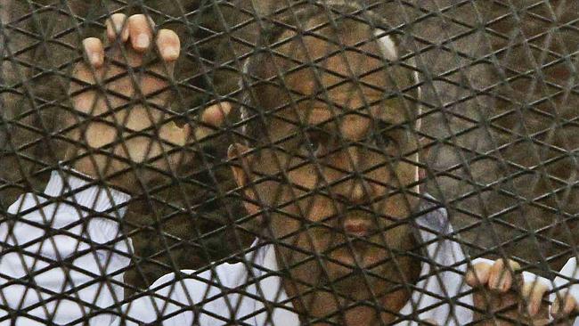 Greste in the defendants cage in a Cairo court on March 5th. Photo: AP