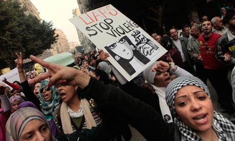 Egyptian women protesting during a recent anti-sexual harassment protest, prior to the release of the anti-sexual harassment law. 