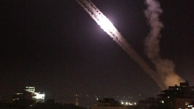 Rockets fired from Gaza towards Israel as Israeli forces commence a ground invasion.