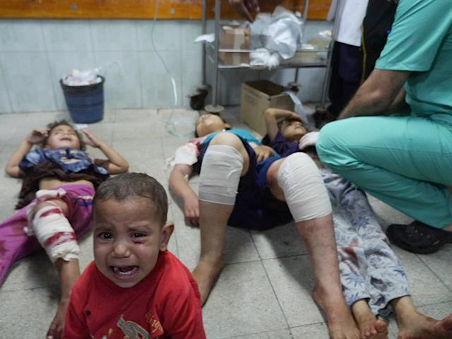Children being treated in hospital following Israel's attack on a UNRWA shelter. Source: Sean Swan on Twitter
