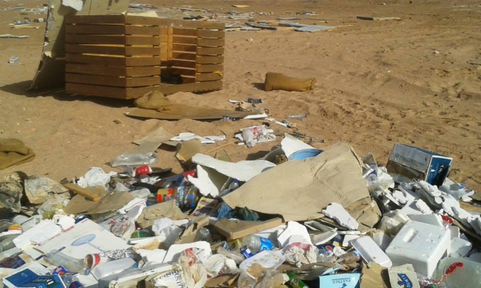 A photograph circulated by environmental activists in Sharm El-Sheikh of trash allegedly left behind by Muhammad Fuad and his team