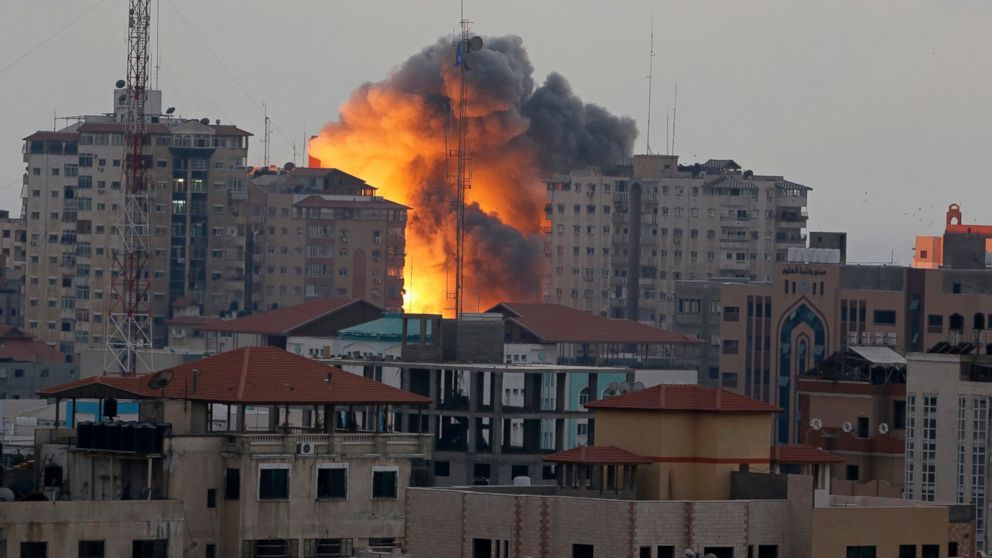 Israel air-strike targets a 44-level apartment in Gaza City earlier this week.