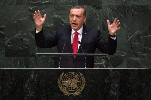 Turkey's President Recep Tayyip Erdogan addresses the 69th United Nations General Assembly at the UN headquarters in New York, September 24, 2014. CREDIT: REUTERS/LUCAS JACKSON