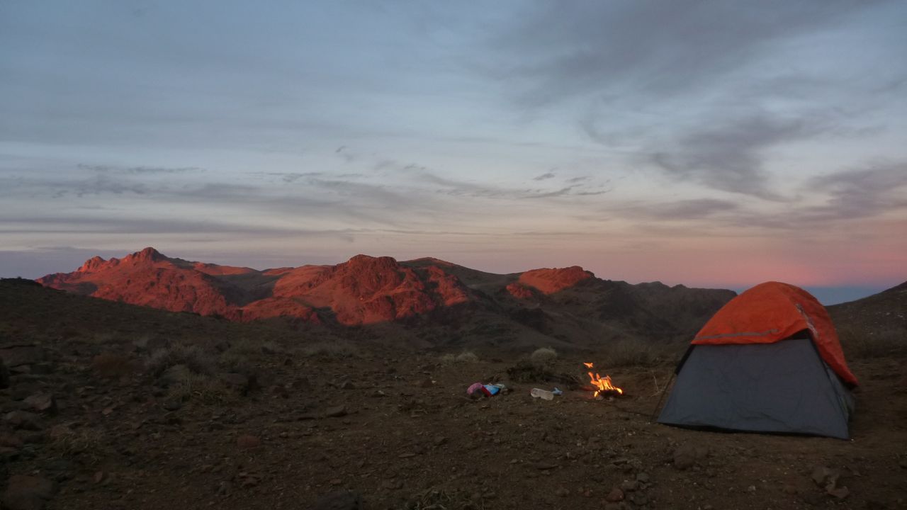 Camping in the mountains; sunset on the Jebel Katherina highlands. 