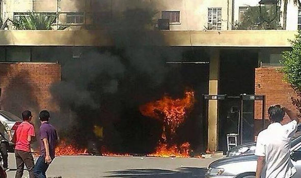 Electronic gates torched at Alexandria University on Monday. Credit: Hassan Mahrous
