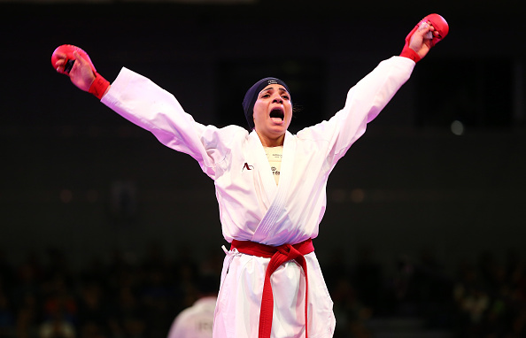 Egyptian Shymaa Abouel Yazed celebrates after winning gold.