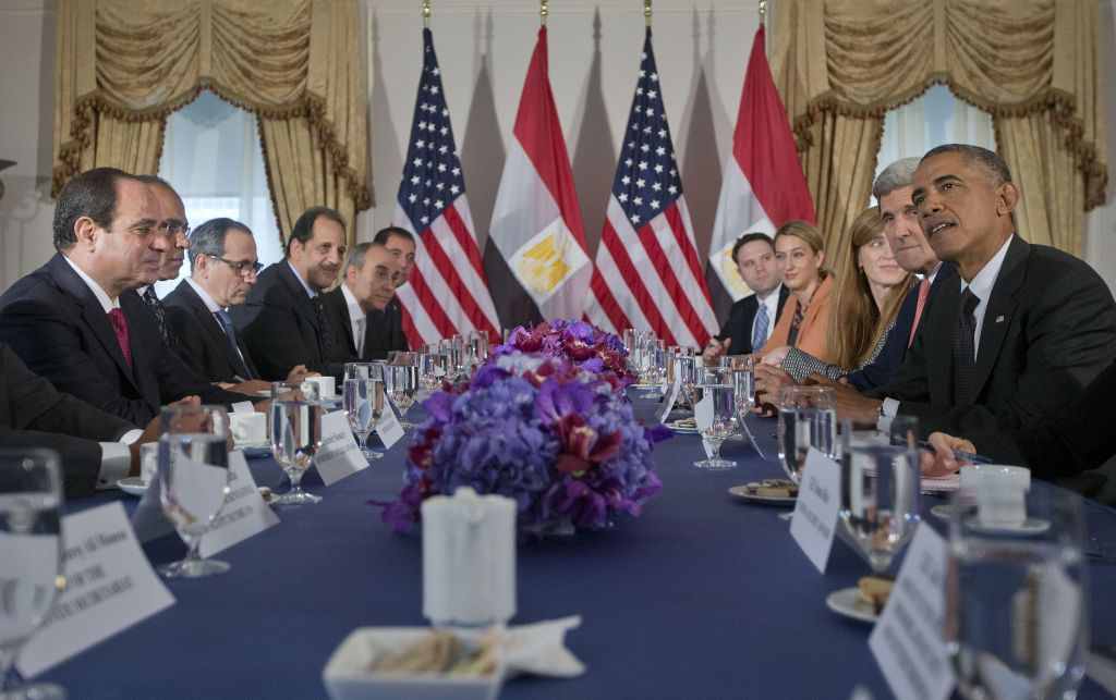 Egyptian President Sisi and US President Obama meet at the United Nations in September 2014.