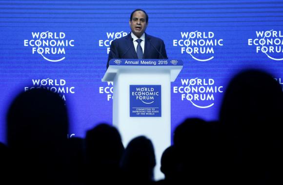 Egyptian President al-Sisi makes a speech during the Egypt in the World event in the Swiss mountain resort of Davos