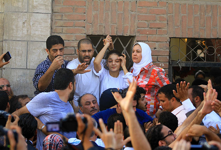 Sanaa Seif, who was at the protest, with Alaa Abdel Fattah in August 2014