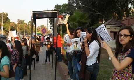 Dozens of female activists gathered outside Ittihadeya