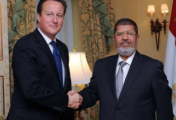 UK Prime Minister David Cameron with Mohamed Morsi