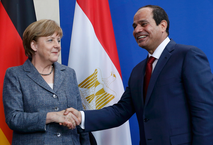 President Sisi and Chancellor Merkel at the end of a press conference in Berlin. Credit: Reuters