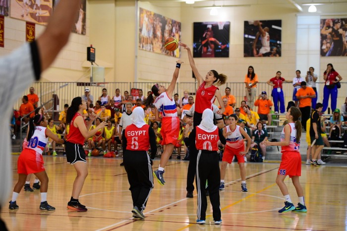 The women’s basketball teams of Costa Rica and Egypt competing in basketball during the 2015 Special Olympics World Summer Games (Photo by Kohjiro Kinno / ESPN Images)