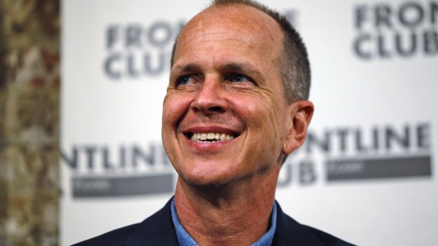 Freed Al Jazeera journalist Peter Greste smiles as he answers a question during an event in central London, Thursday, Feb. 19, 2015. Dredit: Lefteris Pitarakis/ AP