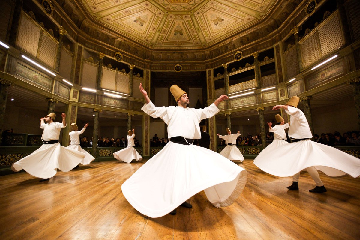 Sufi whirling dervishes performing at Beit Sanqar al-Saady in Cairo