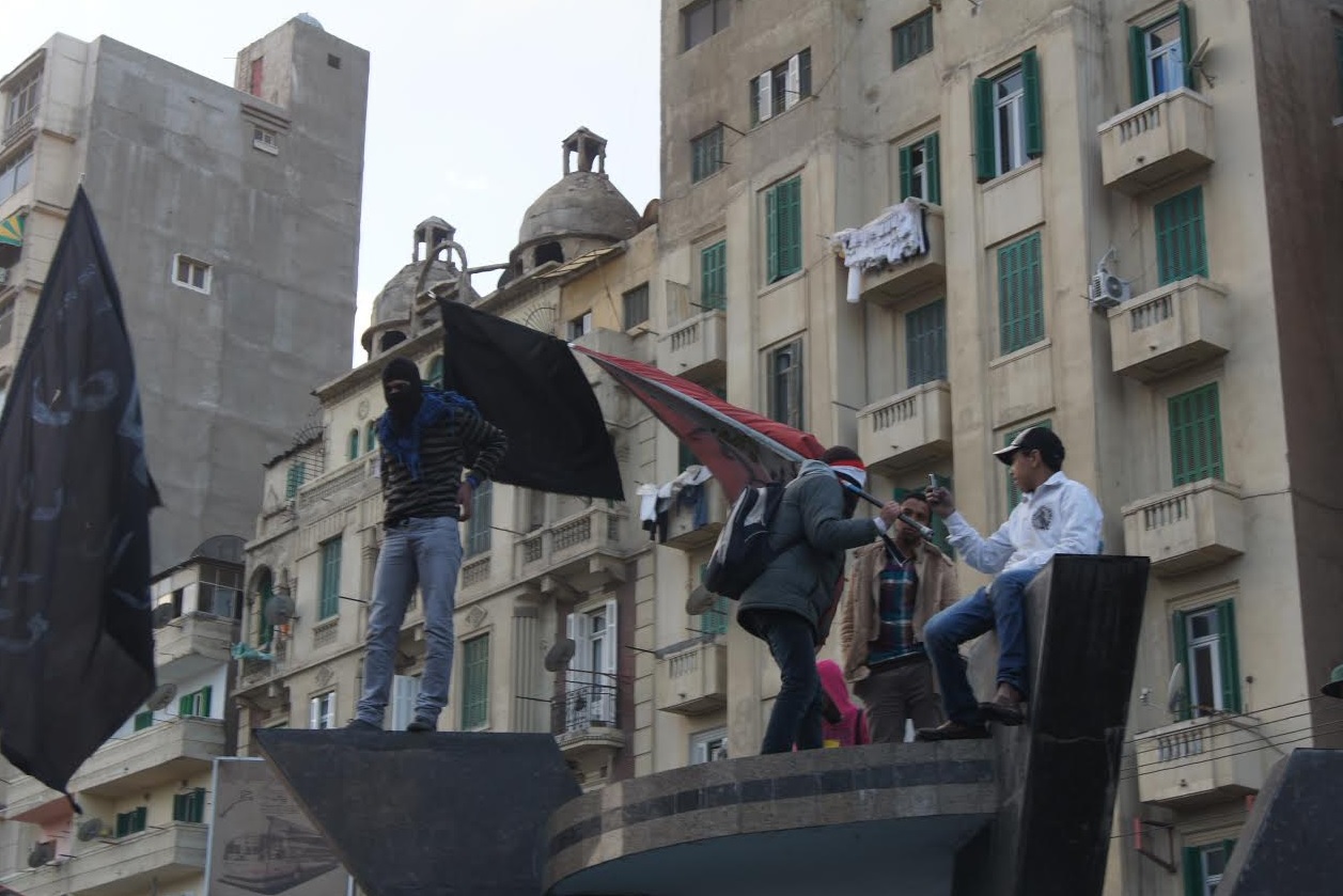 Black Block members during a demonstration in Alexandria in March 2013. Credit: Omneya Elnaggar