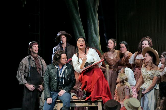 Anna Netrebko and Matthew Polenzani in Act I of L'Elisir d'Amore. PHOTO: Ken Howard/Metropolitan Opera