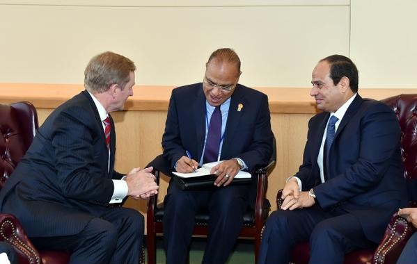 Irish Prime Minister Enda Kenny (left) with Egyptian President Abdel Fattah El Sisi (right) in New York City. 