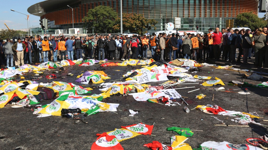 Victims' bodies covered with HDP flags. PHOTO: CNN