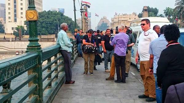 Hollywood icon Morgan Freeman seen on Qasr el-Nil bridge near Tahrir Square