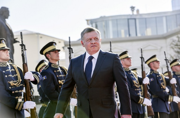 Jordanian King Abdullah II reviews Kosovo's Security Force honor guard during a welcoming ceremony as part of Abdullah's official visit to Kosovo in Pristina on November 17, 2015 . Photo: Armend Nimani, Agence France-Presse