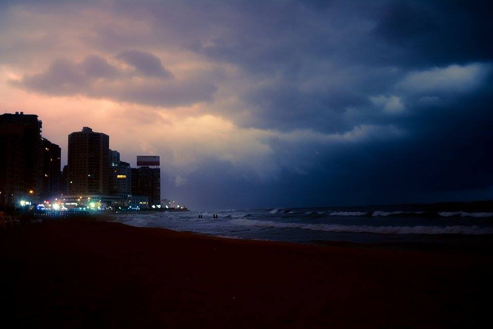 Alexandria's skies filled with dark clouds at sunrise. Photo: Mohamed Hakim
