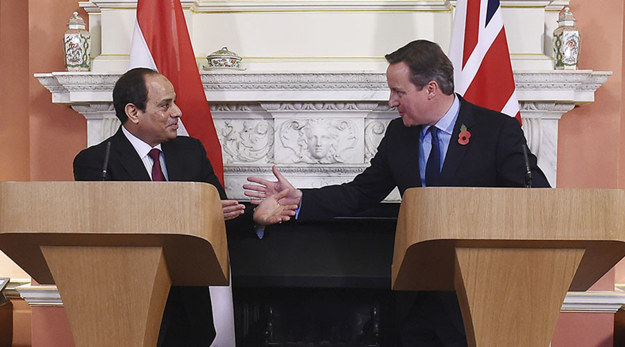 Britain's Prime Minister David Cameron (R) speaks during a news conference with Egypt's President Abdel Fattah al-Sisi at Number 10 Downing Street in London, Britain, November 5, 2015. Photo: Andy Rain / Reuters