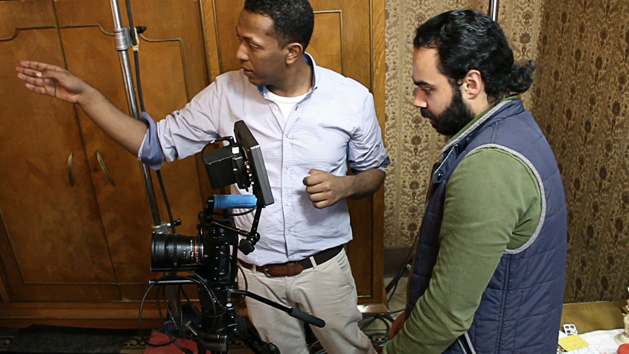 Karim Shaaban (left) and Habby Khalil (right) amid an on-set discussion. Courtesy of Karim Shaaban.