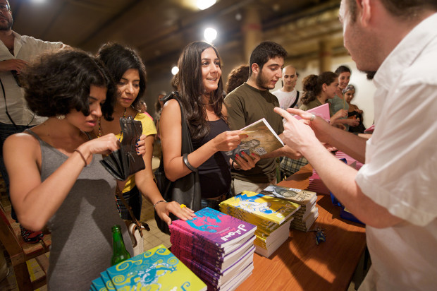 Samandal fans line up to purchase their copies at the launch of Samandal issue 5 in Beirut