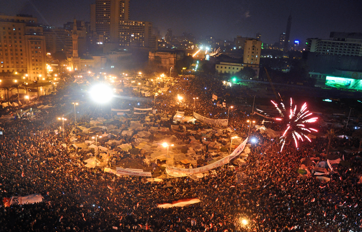 Celebrating the announcement of Hosni Mubarak's resignation in Tahrir Square on February 11, 2011. Photo: Jonathan Rashad