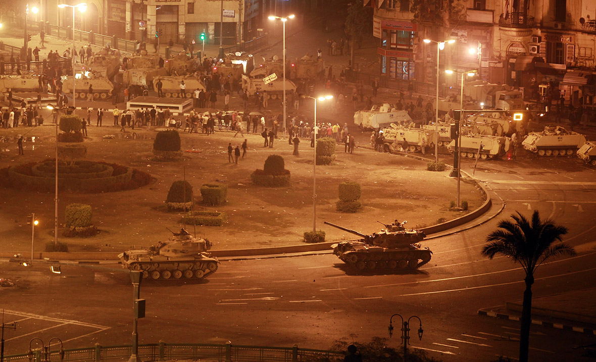 Egyptian Army tanks roll into Tahrir Square as Mubarak's government attempts to quell demonstrations. Photo: Peter Macdiarmid, Getty Images
