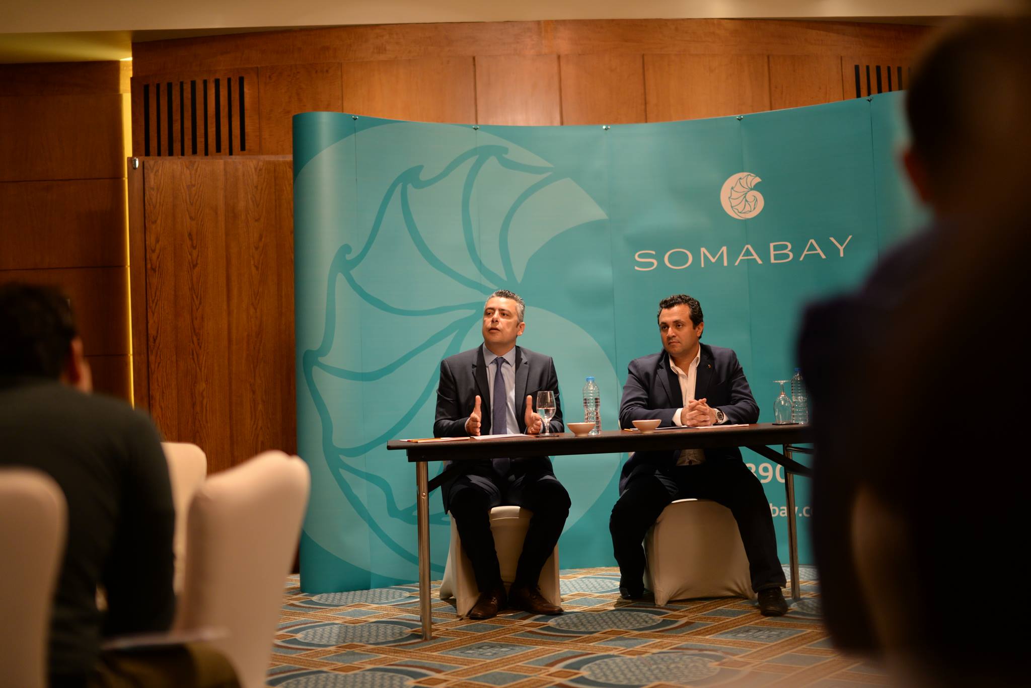Khaled Mostafa and Ibrahim El Missiri at a roundtable announcing the launch of Global EEE in Egypt