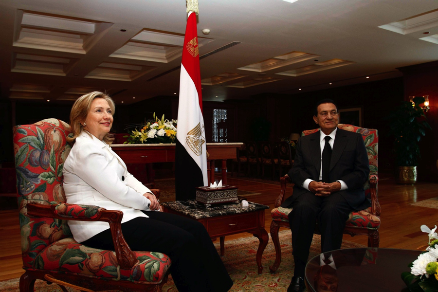 Then-US Secretary of State Hillary Rodham Clinton meets with Egyptian President Hosni Mubarak in Sharm El-Sheikh, Egypt, on September 14, 2010. [State Department. Photo/ Public Domain