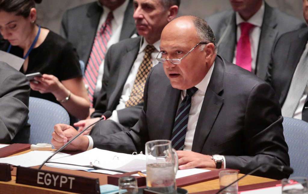 Egypt's Foreign Minister Sameh Shoukry speaks during a Security Council meeting on terrorism, Wednesday May 11, 2016 at U. N. headquarters. (AP Photo/Bebeto Matthews)