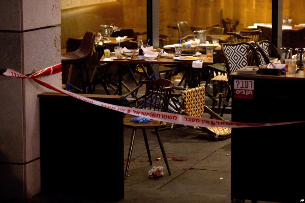 Scene of the attack in Tel Aviv (Credit: AP)